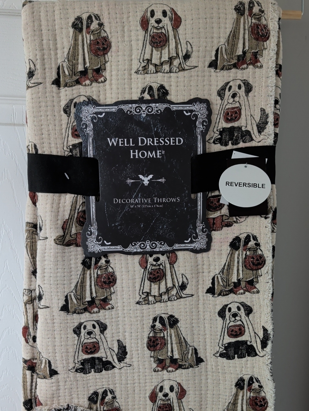 Well Dressed Home "Dogs Trick Or Treating As Ghosts" 50" X 70" Throw NWT